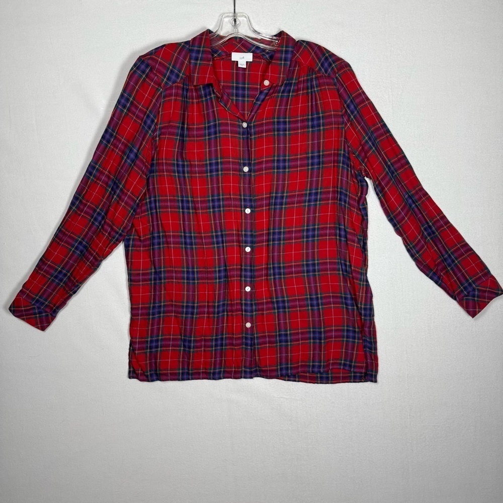 J. JILL Women Medium Red Plaid Button Up Long Sleeve Top‎ Christmas fall